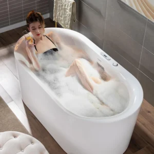 WOODBRIDGE 59" x 31-1/2" Whirlpool Water Jetted and Air Bubble Freestanding Heated Soaking Combination Bathtub with LED control panel,BJ-100