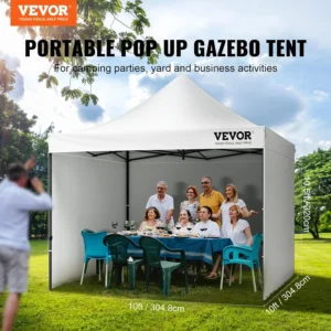 VEVOR 10x10 FT Pop up Canopy with Removable Sidewalls, Instant Canopies Portable Gazebo & Wheeled Bag, UV Resistant Waterproof, Enclosed Canopy Tent for Outdoor Events, Patio, Backyard, Party, Camping