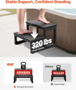 VEVOR Hot Tub Steps, 2-Step Spa Outdoor Stairs, Heavy Duty 23.6 inch Wide PP Above-Ground/Inflatable Pool Ladder with 320 lbs Weight Capacity, Multi-Use for Porch, Patio, Deck, Campers, Black