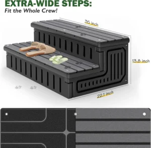 Hot Tub Steps with Storage – Heavy Duty HDPE Outdoor Stairs, Non-Slip &Waterproof Step Stool with Removable Fabric Cover, All-Weather Steps for Spa, Pool, RV & Porch
