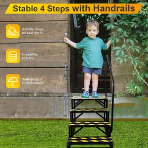 RV Steps with Handrail, 4 Steps Ladder Hot Tub Steps with Handrail, Portable Stairs Steps for 5th Wheel RV, Mobile Home Stairs Outdoor RV Step