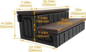 KUAFU Universal Spa Hot Tub Step with Storage Outdoor Indoor Compartment Spa 2-Step Stool Pool Ladder Plastic Handi Step Slip Resistant Striped Brown+Black