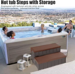 Hot Tub Steps, Outdoor Spa Steps with Storage, Non-Slip & Sturdy Hot Tub Stairs, 36 Inches Long, Coffee/Grey