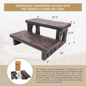 SET SunSolar Energy Technologies- Outdoor and Indoor Spa Steps - Durable Hot Tub Stairs for Easy Access - Universal Side Step - Brown
