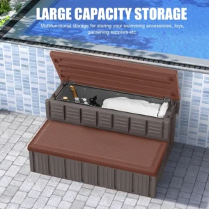 Hot Tub Steps, Outdoor Spa Steps with Storage, Non-Slip & Sturdy Hot Tub Stairs, 36 Inches Long, Coffee/Grey