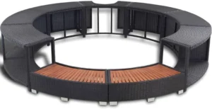 Inflatable Hot Tub Spa Step and Surround Desk,Black Poly Rattan,Outdoor Round Massage Hot Tub Frame for Garden, Backyard, Patio Indoor Outdoor Use -142