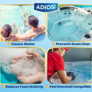 Adios! 3-in-1 Hot Tub Cleaner Clarifies Water, Prevents Scum, Removes Foam and Stops Odors - 32oz (Quart)