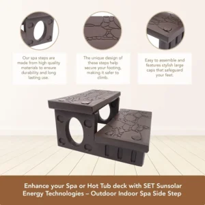 SET SunSolar Energy Technologies- Outdoor and Indoor Spa Steps - Durable Hot Tub Stairs for Easy Access - Universal Side Step - Brown