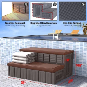 Hot Tub Steps, Outdoor Spa Steps with Storage, Non-Slip & Sturdy Hot Tub Stairs, 36 Inches Long, Coffee/Grey