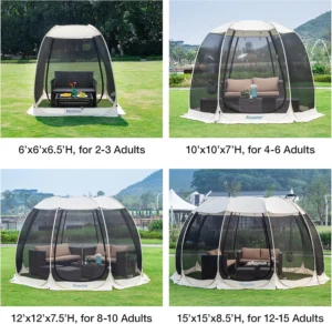 Alvantor Screen House Room Camping Tent Outdoor Canopy Pop Up Sun Shade Hexagon Shelter Mesh Walls Not Waterproof 10'x10' Beige Patent Pending