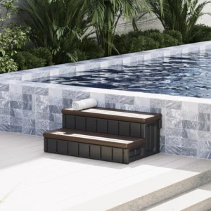 KUAFU Universal Spa Hot Tub Step with Storage Outdoor Indoor Compartment Spa 2-Step Stool Pool Ladder Plastic Handi Step Slip Resistant Striped Brown+Black