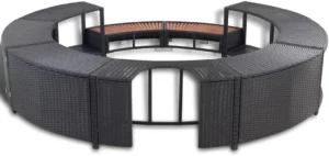 Inflatable Hot Tub Spa Step and Surround Desk,Black Poly Rattan,Outdoor Round Massage Hot Tub Frame for Garden, Backyard, Patio Indoor Outdoor Use -142