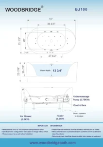 WOODBRIDGE 59" x 31-1/2" Whirlpool Water Jetted and Air Bubble Freestanding Heated Soaking Combination Bathtub with LED control panel,BJ-100