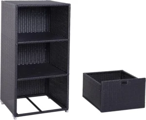 Outsunny Outdoor Storage Cabinet, Patio Storage Box Rack Rattan Wicker Pool Towel Valet Organizer Poolside Garden Lawn Bathroom Furniture Shelf w/Shelf Drawer, Dark Brown