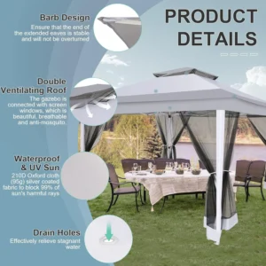 COBIZI 12x12 Pop up Gazebo on Clearance with Mosquito Netting,carpas para Patio Deals,Outdoor Canopy Tent with Portable Carrying Bag, Patio Gazebo for Garden Backyard, Lawn & Beach,Grey