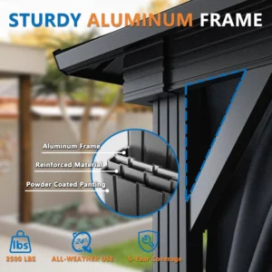 HOTEEL 10x12 Hardtop Gazebo with Heavy Duty Galvanized Steel Double Roof, Aluminum Frame, Flame-Resistant Curtains and Netting, Outdoor Permanent Pavillon for Backyard, Black (2025 Upgraded)