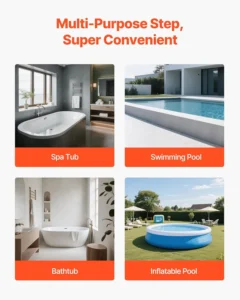 VEVOR Hot Tub Steps, 2-Step Spa Outdoor Stairs, Heavy Duty 23.6 inch Wide PP Above-Ground/Inflatable Pool Ladder with 320 lbs Weight Capacity, Multi-Use for Porch, Patio, Deck, Campers, Black