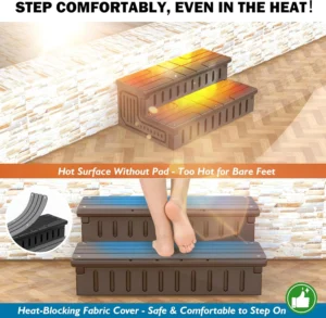 Hot Tub Steps with Storage – Heavy Duty HDPE Outdoor Stairs, Non-Slip &Waterproof Step Stool with Removable Fabric Cover, All-Weather Steps for Spa, Pool, RV & Porch