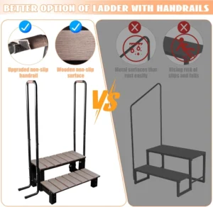 Hot Tub Ladder Above Ground,Pool Hot Tub Steps Wood with 2 Handrails and Anti-Skid Pads,600 LB Load Capacity Pool Stairs Pool Steps for Travel Trailers, Spa, Camper, 5th Wheels (2 Step, 2 Handle)