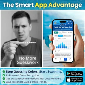 10-in-1 Pool & Spa Water Test Kit with App, Hot Tub, Saltwater, Chlorine, Alkalinity, Hardness, pH, Nitrate, Sulfate, Digital Water Quality Testing Strips