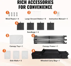 VEVOR 10x10 FT Pop up Canopy with Removable Sidewalls, Instant Canopies Portable Gazebo & Wheeled Bag, UV Resistant Waterproof, Enclosed Canopy Tent for Outdoor Events, Patio, Backyard, Party, Camping