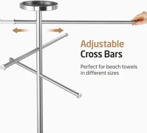 KES 59" H Natural Marble Pool Towel Rack with Weighted Base, 18/8 Stainless Steel Beach Towel Holder, 3 Adjustable Bars Free Standing Towel Rack for Hot Tub Accessories, Brushed Finish, OTR200-2