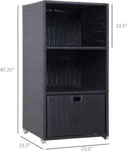 Outsunny Outdoor Storage Cabinet, Patio Storage Box Rack Rattan Wicker Pool Towel Valet Organizer Poolside Garden Lawn Bathroom Furniture Shelf w/Shelf Drawer, Dark Brown
