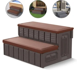 Hot Tub Steps, Outdoor Spa Steps with Storage, Non-Slip & Sturdy Hot Tub Stairs, 36 Inches Long, Coffee/Grey