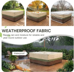 COWVIE Square Hot Tub Cover for Spa and Inflatable Hot Tub, 600D Waterproof Oxford Cover Replacement with Storage and Zipper, 2.1W x 2.1D x 0.5H Metres