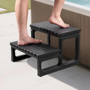 VEVOR Hot Tub Steps, 2-Step Spa Outdoor Stairs, Heavy Duty 23.6 inch Wide PP Above-Ground/Inflatable Pool Ladder with 320 lbs Weight Capacity, Multi-Use for Porch, Patio, Deck, Campers, Black