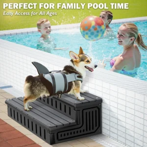 Hot Tub Steps with Storage – Heavy Duty HDPE Outdoor Stairs, Non-Slip &Waterproof Step Stool with Removable Fabric Cover, All-Weather Steps for Spa, Pool, RV & Porch