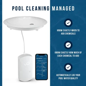 WaterGuru Sense S2 Smart Pool Monitor – Digital Pool & Spa Water Tester for Chlorine, pH, CYA & Alkalinity – Wi-Fi Enabled – Includes C5 Cassette, Float Ring & Batteries