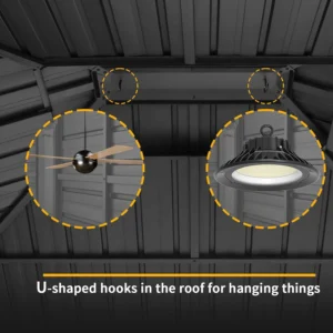 HOTEEL 10x12 Hardtop Gazebo with Heavy Duty Galvanized Steel Double Roof, Aluminum Frame, Flame-Resistant Curtains and Netting, Outdoor Permanent Pavillon for Backyard, Black (2025 Upgraded)