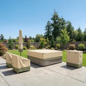 COWVIE Square Hot Tub Cover for Spa and Inflatable Hot Tub, 600D Waterproof Oxford Cover Replacement with Storage and Zipper, 2.1W x 2.1D x 0.5H Metres