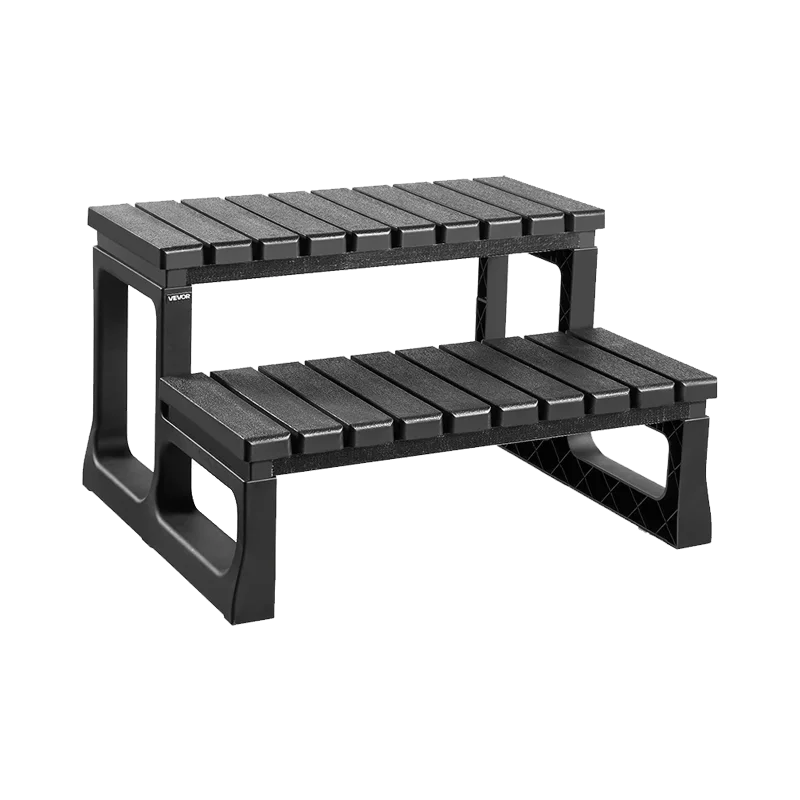 VEVOR Hot Tub Steps, 2-Step Spa Outdoor Stairs, Heavy Duty 23.6 inch Wide PP Above-Ground/Inflatable Pool Ladder with 320 lbs Weight Capacity, Multi-Use for Porch, Patio, Deck, Campers, Black