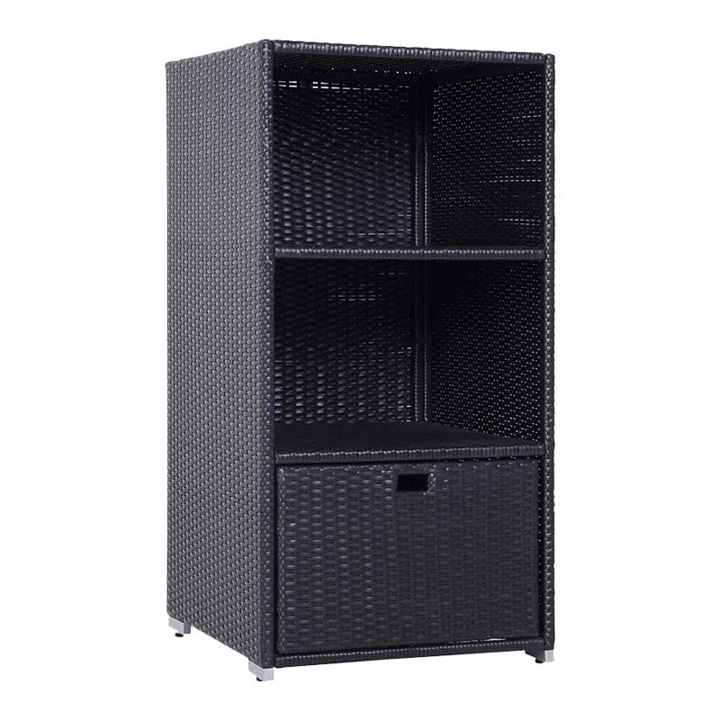 Outsunny Outdoor Storage Cabinet, Patio Storage Box Rack Rattan Wicker Pool Towel Valet Organizer Poolside Garden Lawn Bathroom Furniture Shelf w/Shelf Drawer, Dark Brown