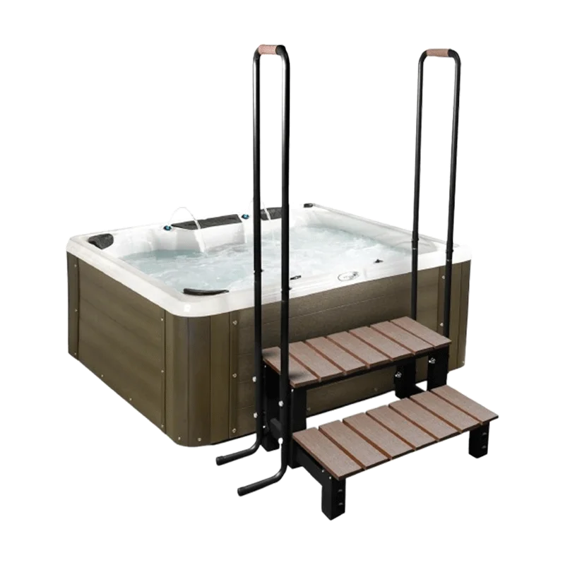 Hot Tub Ladder Above Ground,Pool Hot Tub Steps Wood with 2 Handrails and Anti-Skid Pads,600 LB Load Capacity Pool Stairs Pool Steps for Travel Trailers, Spa, Camper, 5th Wheels (2 Step, 2 Handle)